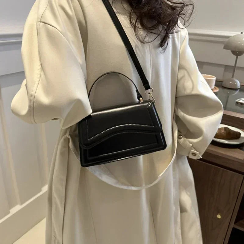 Women's PU Leather Crossbody Handbag – Solid Color Shoulder Purse & Small Messenger Tote Bag