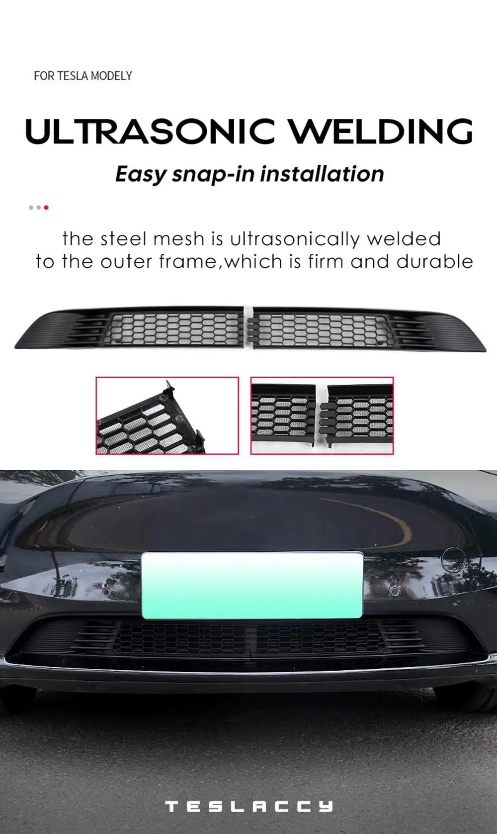 Front Grill Guard Mesh Inserts for Tesla Model Y 2021-2024 – Air Inlet Vent Cover & Bumper Filter Accessories