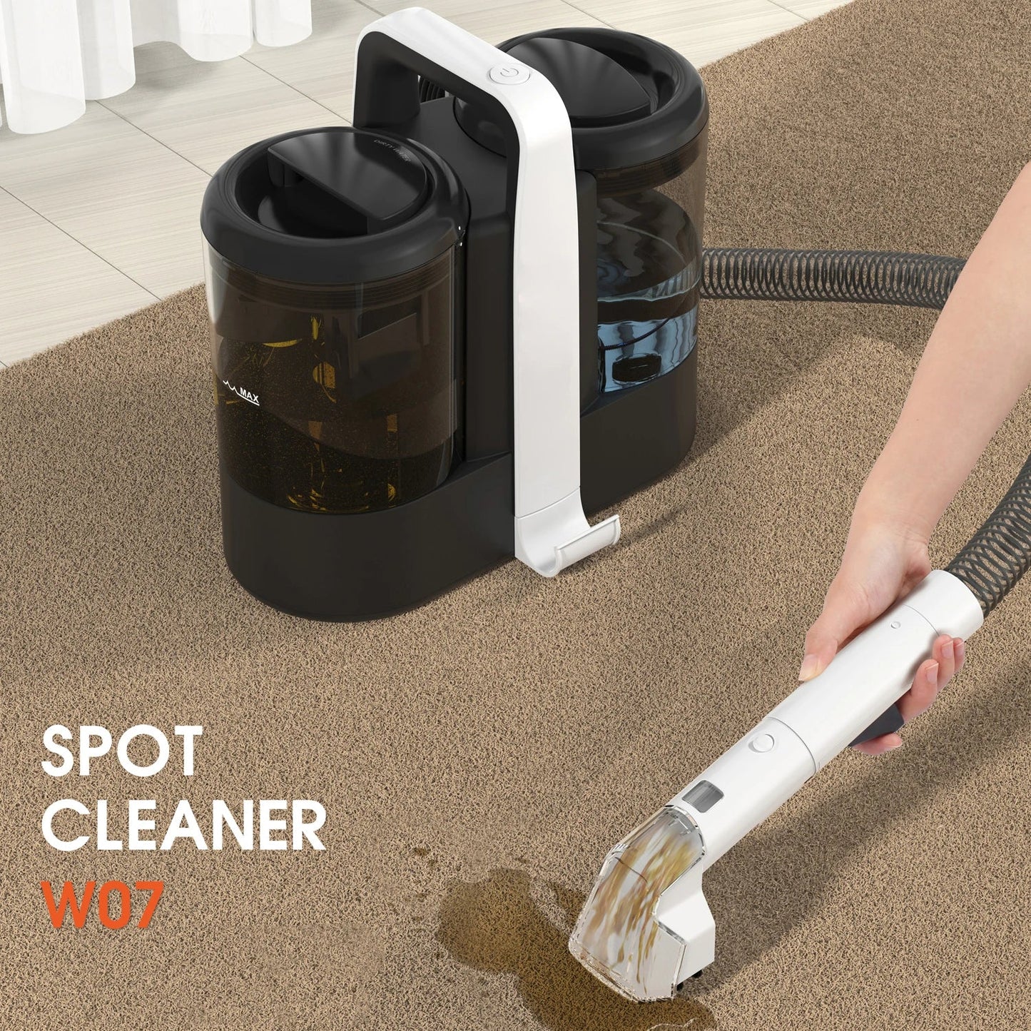 Mamnv Spot Cleaner - 600/450W Handheld Carpet Cleaner with 15/11KPa Suction, Integrated Spray Suction Machine for Sofas & Curtains