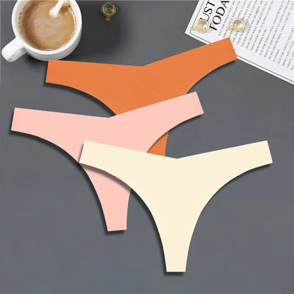 FINETOO 3PCS Women’s Ice Silk Seamless V-Waist Thongs — Low Rise Sport Panties, 10 Solid Colors, Breathable G-String