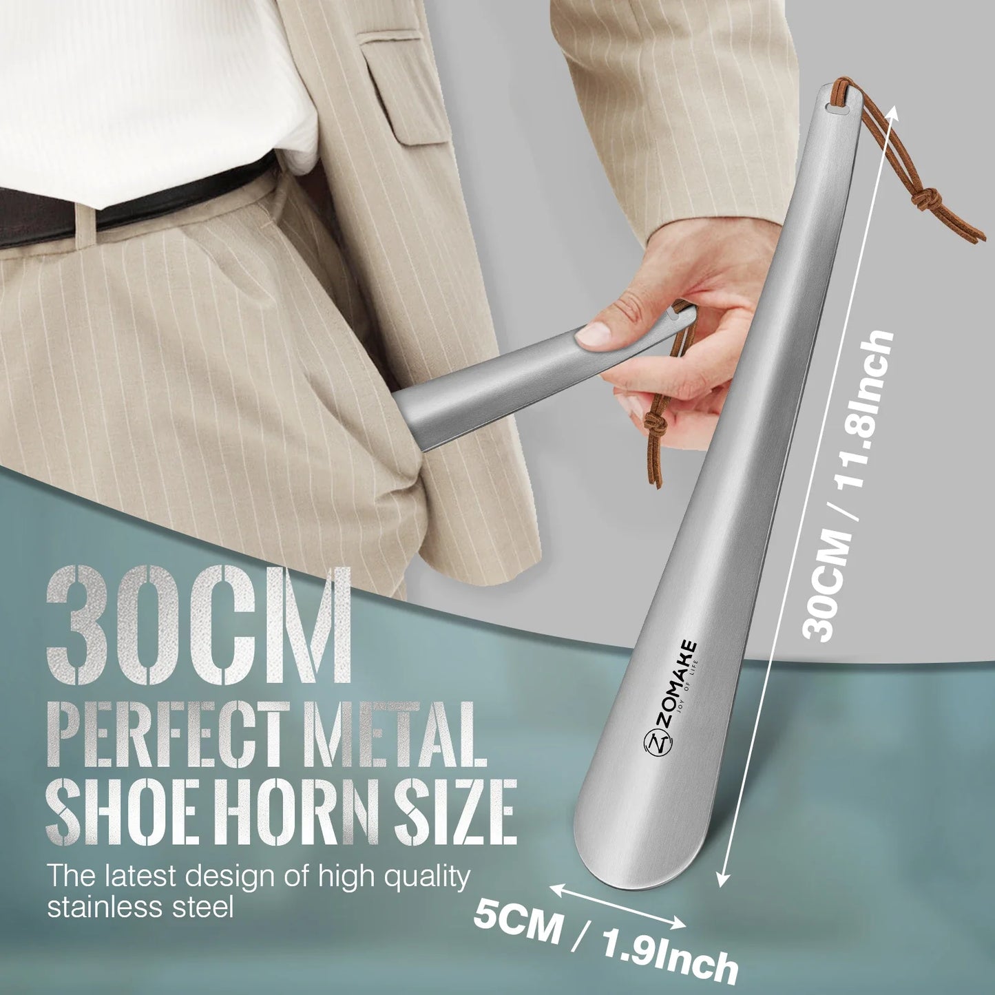 11.8 Inch Metal Shoehorn – Long Handle Stainless Steel Shoe Lifter for Seniors, Men, Women & Kids