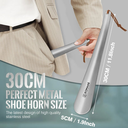 11.8 Inch Metal Shoehorn – Long Handle Stainless Steel Shoe Lifter for Seniors, Men, Women & Kids
