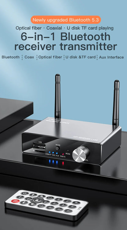 Bluetooth 5.3 Transmitter & Receiver | Low Latency Stereo AUX 3.5mm, Optical Wireless Audio Adapter with Remote Control for TV & PC
