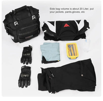 Rhinowalk Motorcycle Saddlebag 20L-30L – Universal Side Bag with Removable 100% Waterproof Inner Liner for Travel Motorbike Luggage