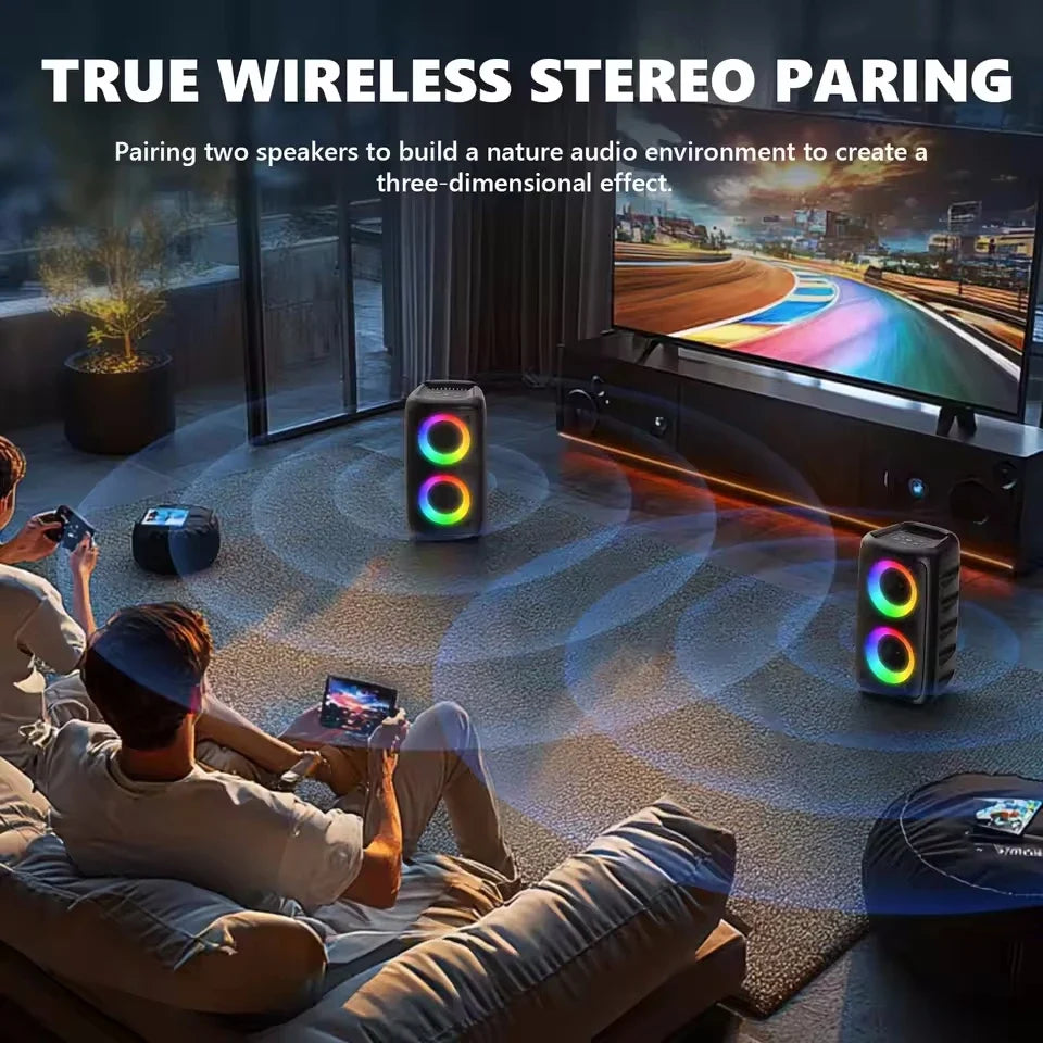Wireless Karaoke Bluetooth Speaker - Portable Subwoofer with Microphone, FM Radio, LED Lights & TWS