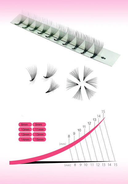 10D Premade Volume Eyelash Fans – Long Stem 3D-6D Pointy Base False Lash Clusters