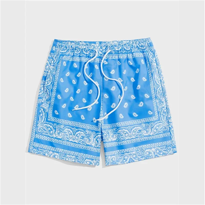 Trendy Bandana Graphic Beach Shorts - Men’s Summer 3D Printed Swim Trunks