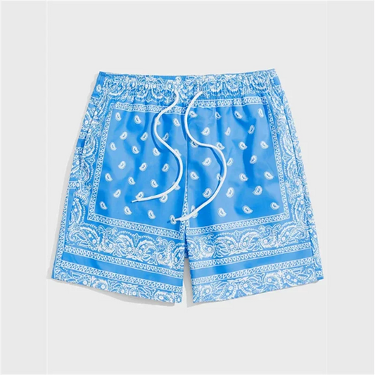 Trendy Bandana Graphic Beach Shorts - Men’s Summer 3D Printed Swim Trunks