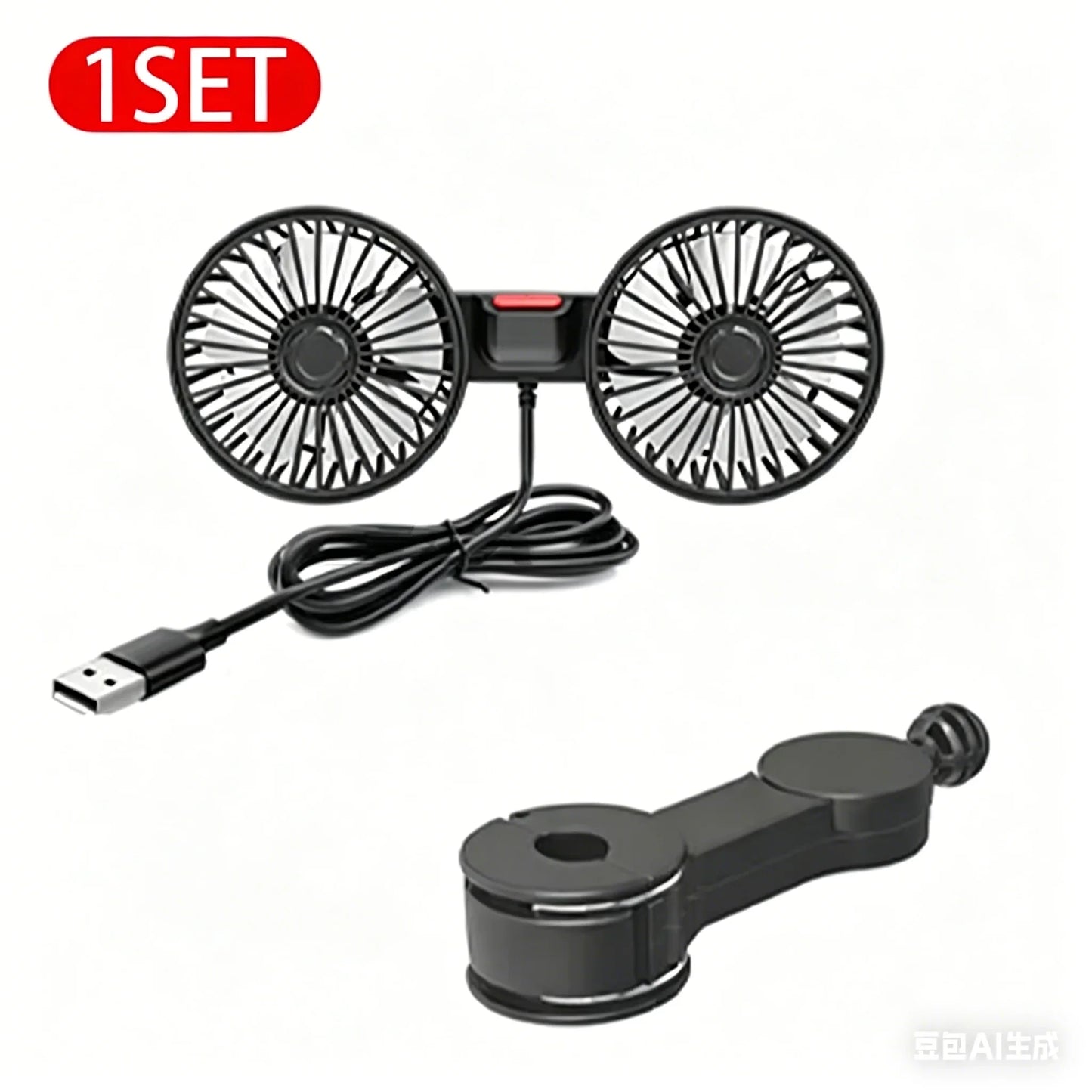 3-Speed Dual Head Car Seat Back Cooling Fan – USB Rechargeable 360° Rotation Neck Cooler for Summer Car Accessories