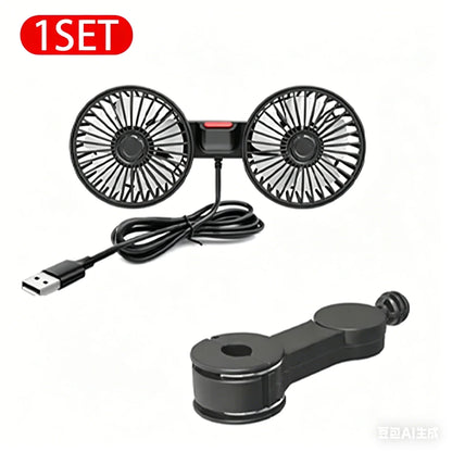3-Speed Dual Head Car Seat Back Cooling Fan – USB Rechargeable 360° Rotation Neck Cooler for Summer Car Accessories