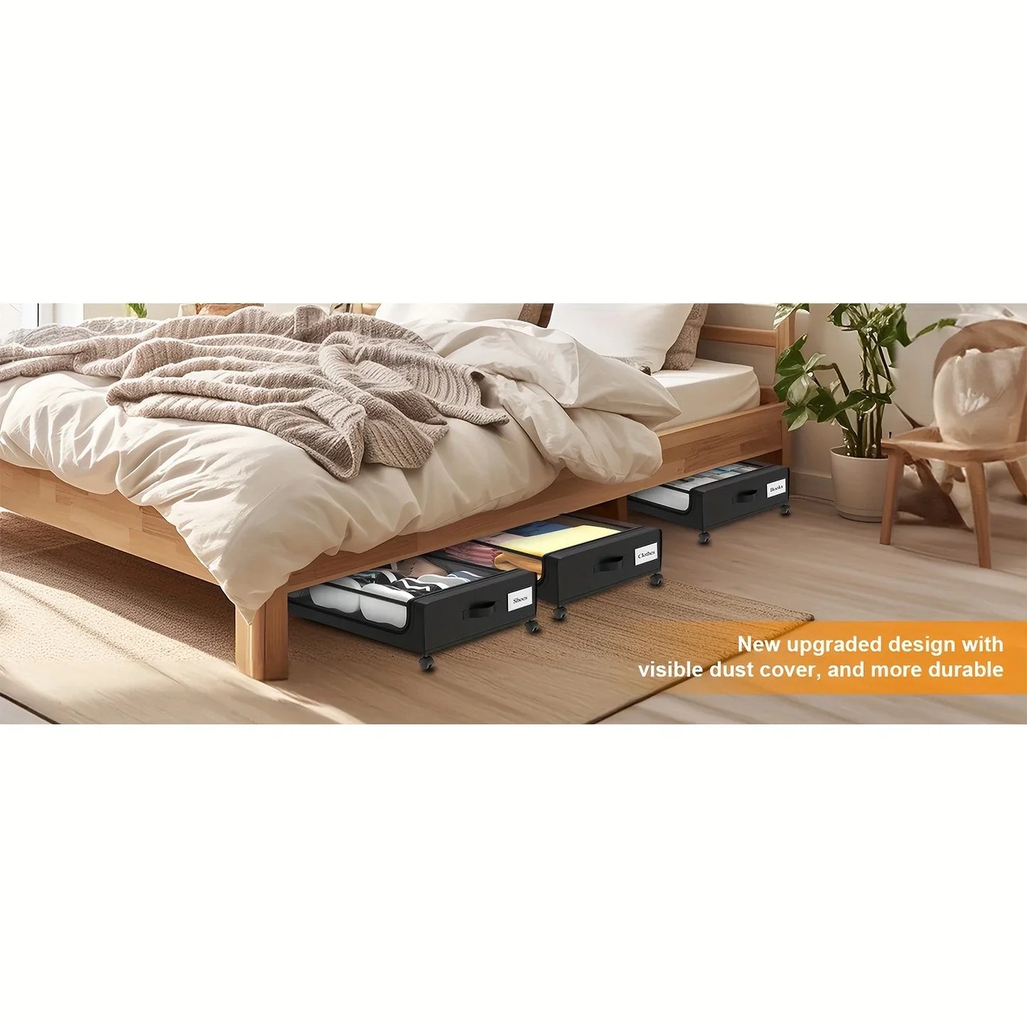 Underbed Storage Lockers with Wheels & Lids – Space-Saving Pull-Out Containers for Shoes & Clothes, Ideal for Dorm Bedrooms