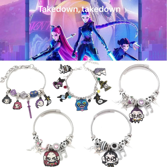 Y2K K-Pop Demon Hunters Bead & Enamel Pendant Bracelet – HUNTR/X Bangle Cosplay Jewelry Gift