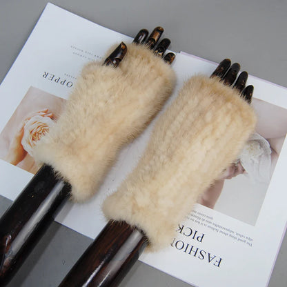 Women’s Winter Mink Fur Gloves – 100% Natural Fingerless Knitted Mittens for Warmth