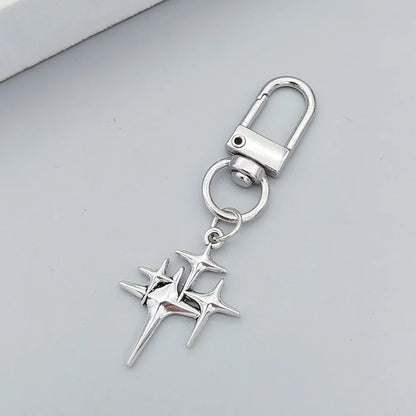 Star & Moon Alloy Keychain Pendant – Creative Four-Pointed Star Key Ring Bag Backpack Charm for Women & Men Jewelry Gift Accessories