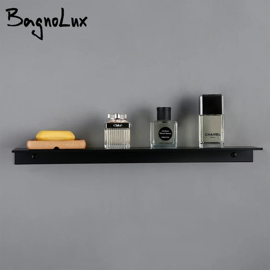 White & Black Aluminum Wall-Mounted Shelf – Single Tier Multipurpose Rack for Bathroom, Kitchen & Shower Accessories