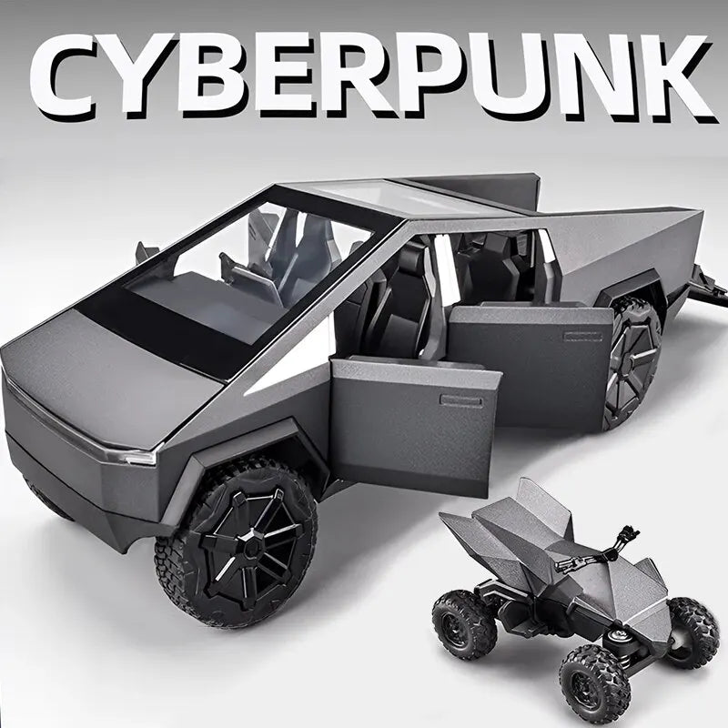1:24 Cybertruck Model Silver Diecast Pickup Toy Car with Sound & Light for Kids 3+
