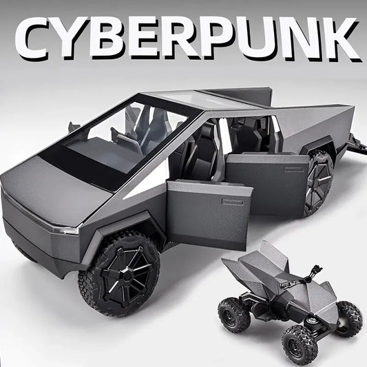1:24 Cybertruck Model Silver Diecast Pickup Toy Car with Sound & Light for Kids 3+