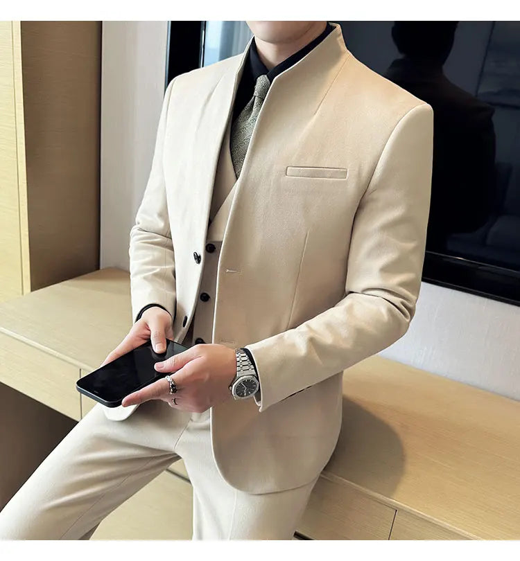 Korean Style Slim Fit Men's Wool Blazer Two-Piece Business Suit – Formal Elegant Set (M to 5XL)