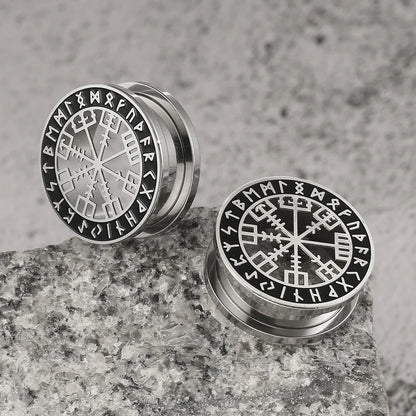 Casvort 2PCS Stainless Steel Ear Gauges – Viking Rune Plugs, Tunnels, Expanders for Piercing Jewelry