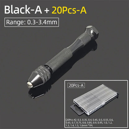 Mini Aluminum Hand Drill 0.3–3.4mm – Keyless Chuck Micro Rotary Tool with HSS Twist Drill Bit Set for Wood & DIY Crafts