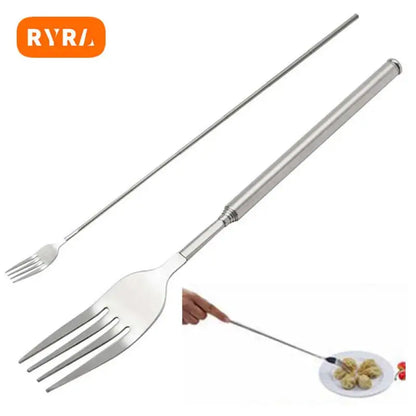Telescopic BBQ Extendable Fork - 64CM Long Handle, Multipurpose Dinner and Fruit Fork for Meat and Desserts, Kitchen Accessory