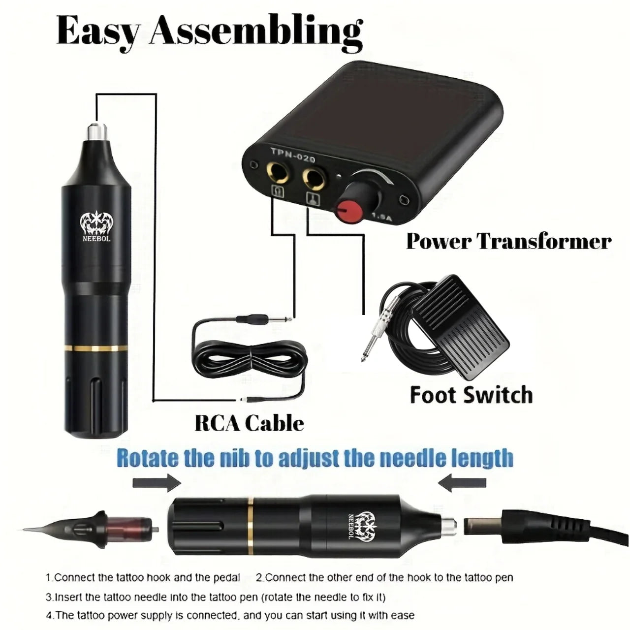 Neebol Wireless Tattoo Machine Kit — Complete Rotary Pen Set with Cartridges, Needles, Ink for Body Art & Valentine’s Gift