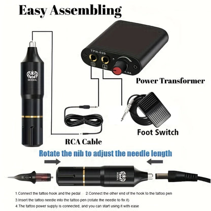 Neebol Wireless Tattoo Machine Kit — Complete Rotary Pen Set with Cartridges, Needles, Ink for Body Art & Valentine’s Gift