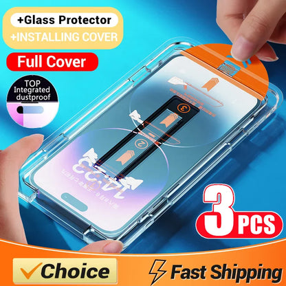Oleophobic Coating Screen Protector for iPhone 11–16 (Pro Max, Mini, XS, XR) – Dust-Free, Easy Installation, Premium Glass Protection