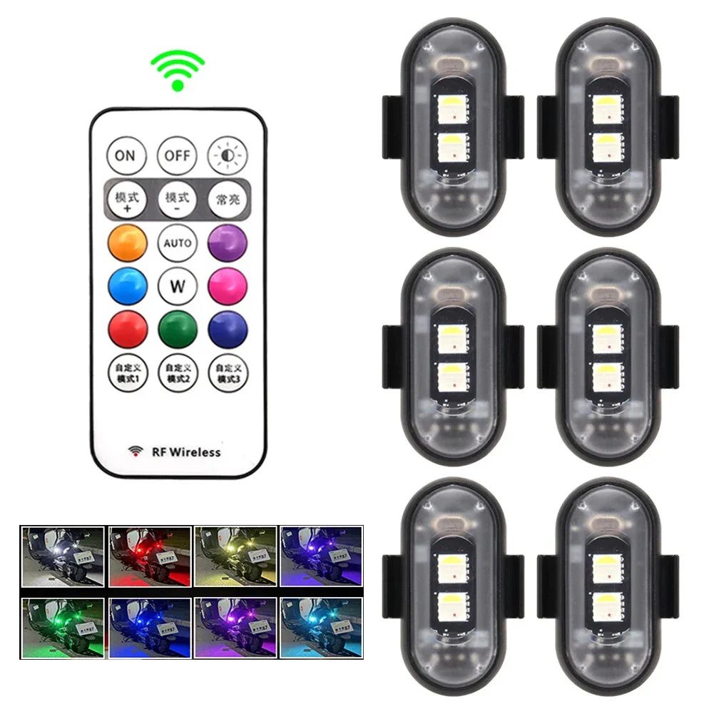 RGB LED Strobe Lights for Car & Motorcycle – 8-Color Wireless Flash Position Warning Lights for Aircraft & Helicopter