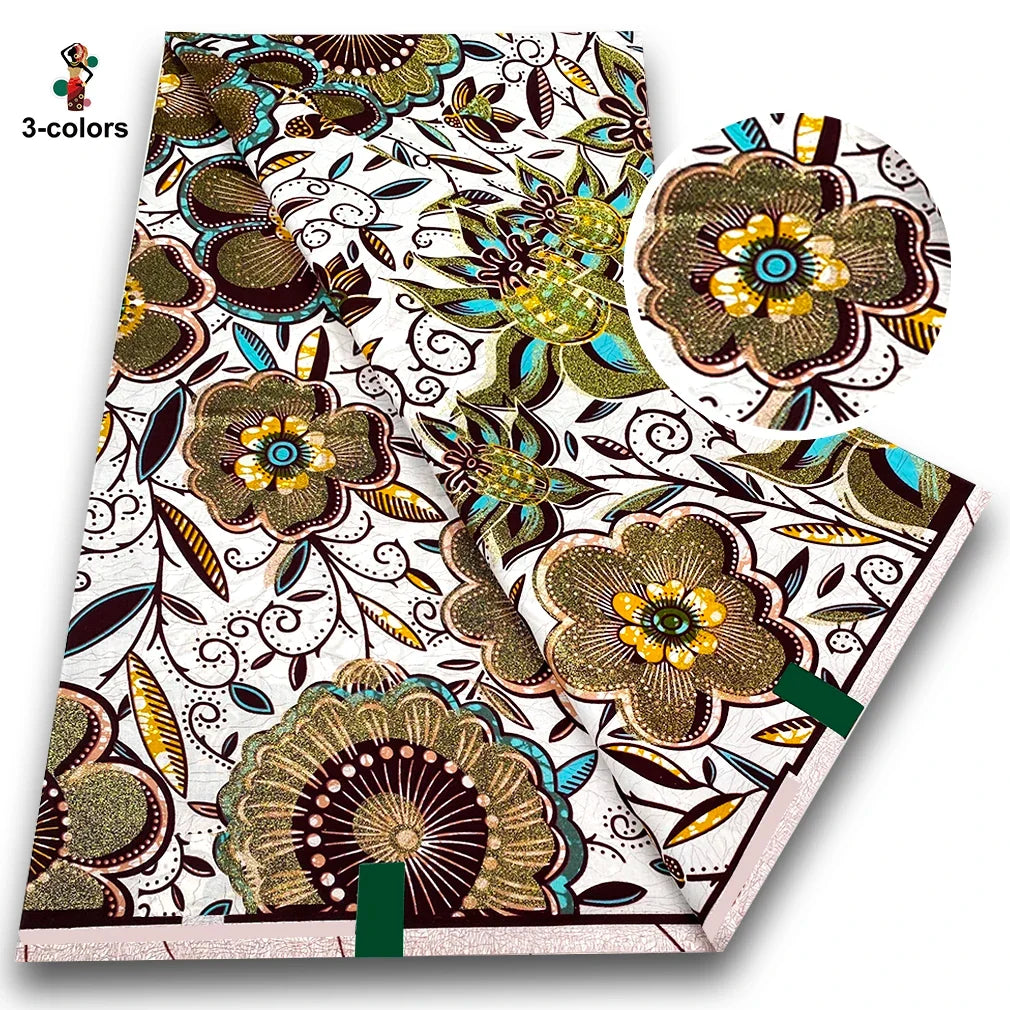 Premium Gold Print Pagne Fabric - 100% Cotton African Real Wax Ankara Grand SUP Nigerian Fabric