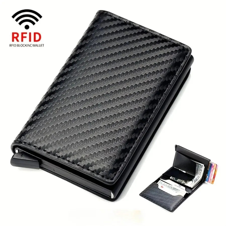 RFID Aluminium Credit Card Holder Wallet: Men's PU Leather Wallet with Money Clip - Anti-Theft Designer Wallet