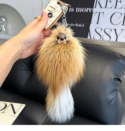 2024 Cute Real Fox Fur Plush Keychain – Pompom Bag Pendant & Car Key Ring Toy for Girls