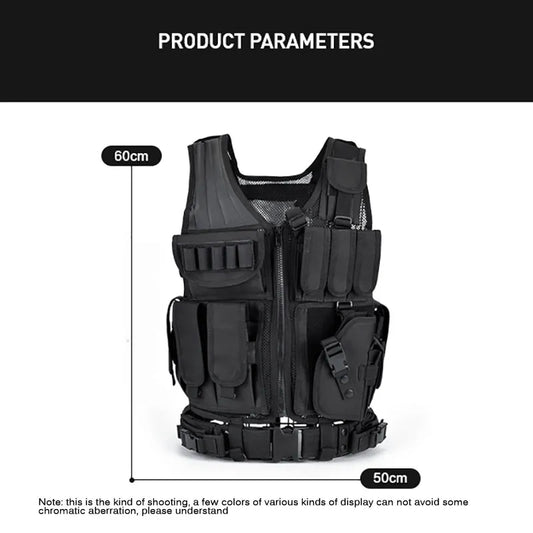 Adjustable Military Tactical Vest - Outdoor Molle Combat Body Armor for Security, Hunting, CS Game, and Airsoft Training