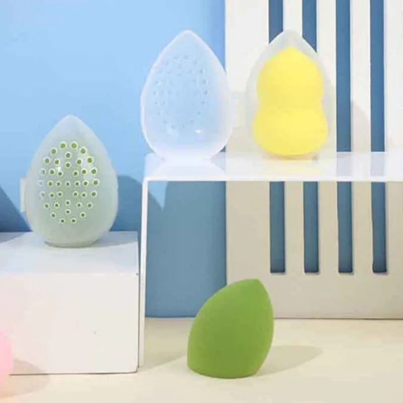 1pc Empty Transparent Puffs Drying Box - Portable Sponge Stand Cosmetic Egg Shaped Rack, Makeup Puff Holder Storage Case