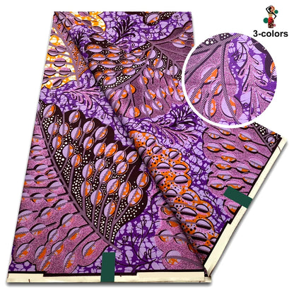 African Glitter Golden Wax Fabric - Nigerian Ankara Gold Print 6 Yards Sewing Material