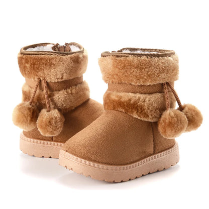 Girls Winter Snow Boots - Thick Warm Comfortable Princess Shoes for Kids