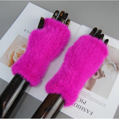 Women’s Winter Mink Fur Gloves – 100% Natural Fingerless Knitted Mittens for Warmth