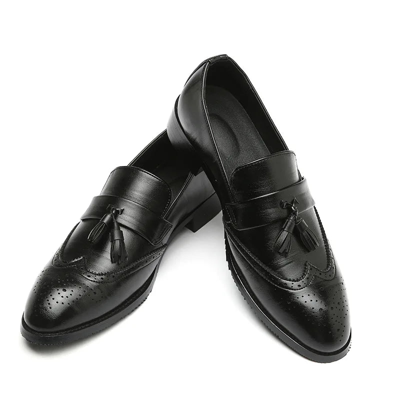 Luxury Men's Leather Tassel Loafers - Brogue Wedding & Casual Dress Shoes Size 37-48