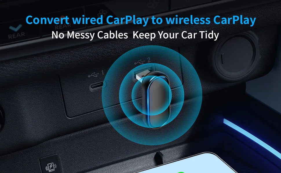 2025 360° Rotatable Wireless CarPlay & Android Auto Adapter — Mini Box, Plug & Play with Fast WiFi Connection