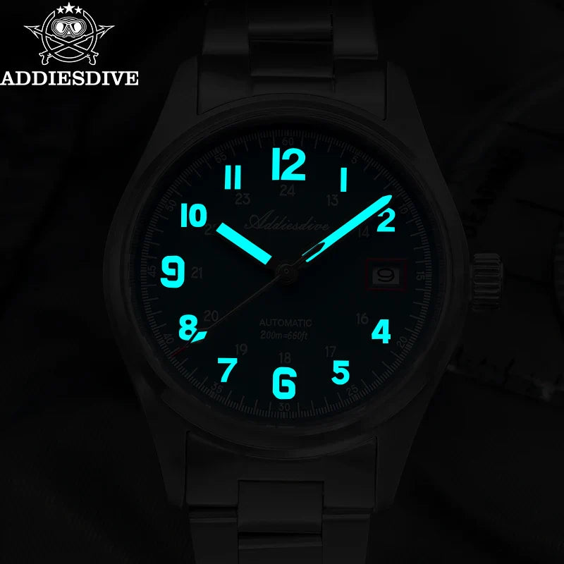 ADDIESDIVE AD2070 Men’s Automatic Mechanical Watch – Sapphire Crystal, 20Bar Waterproof, Super Luminous Stainless Steel