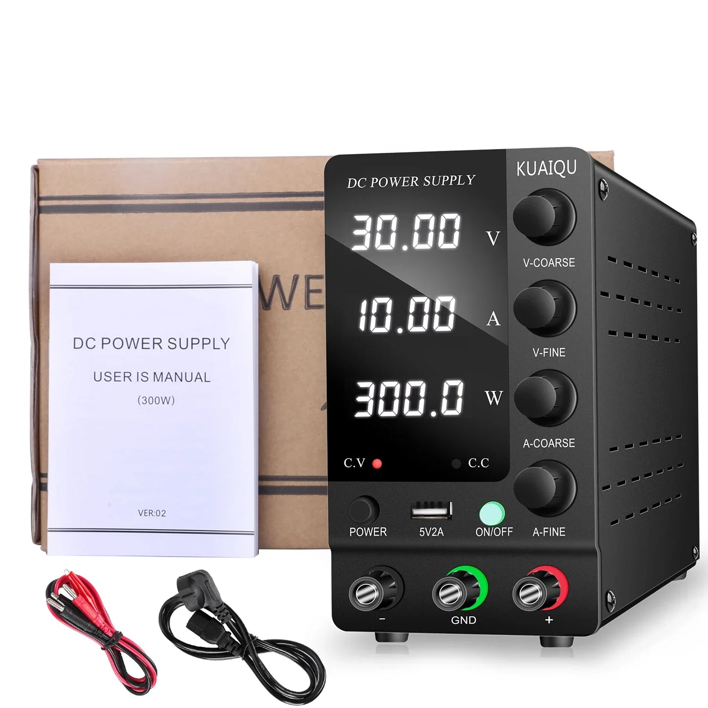 KUAIQU Adjustable DC Power Supply – Lab Bench 30V 10A, 60V 5A, 120V 3A with Preset Current & USB Interface