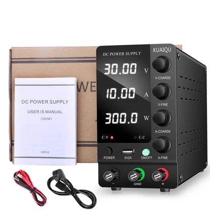 KUAIQU Adjustable DC Power Supply – Lab Bench 30V 10A, 60V 5A, 120V 3A with Preset Current & USB Interface