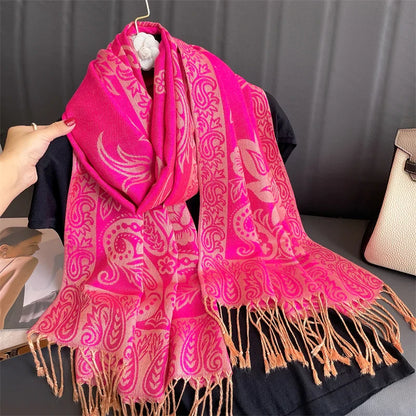 Luxury Autumn Cashmere Pashmina Shawl – Warm Winter Scarves for Women, Printed Cotton Foulard Stole Scarf 2023