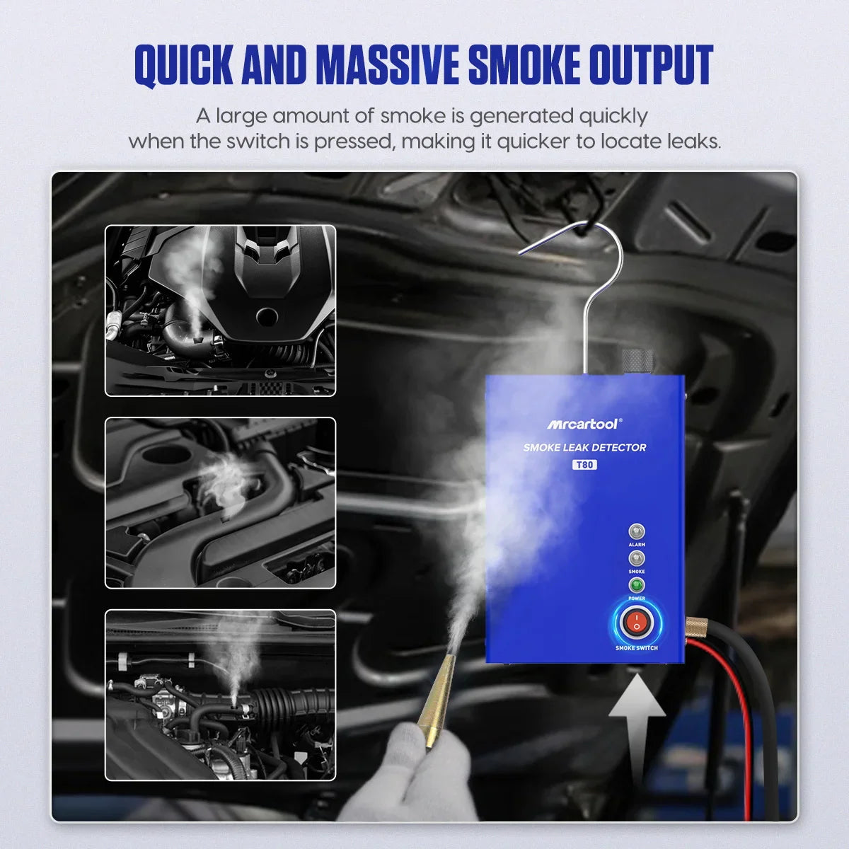 MRCARTOOL T80 Car Smoke Leak Detector with Pump | EVAP Pipe Leak Locator Diagnostic Tool for Cars & Motorcycles
