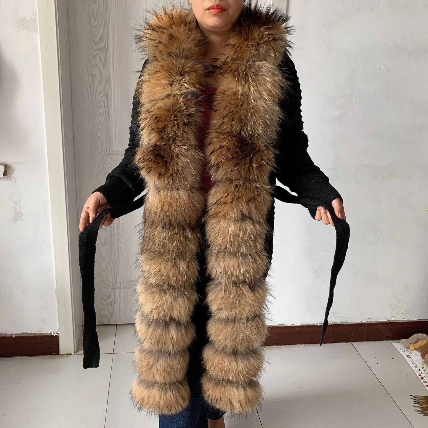 Women’s Spring & Autumn Sweater Cardigan – Real Fox Fur Collar Jacket, Natural Fur Outerwear