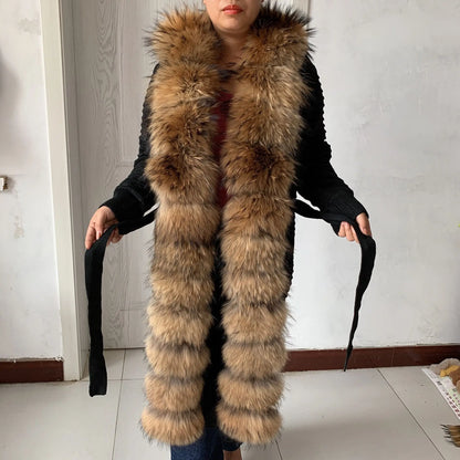 Women’s Spring & Autumn Sweater Cardigan – Real Fox Fur Collar Jacket, Natural Fur Outerwear