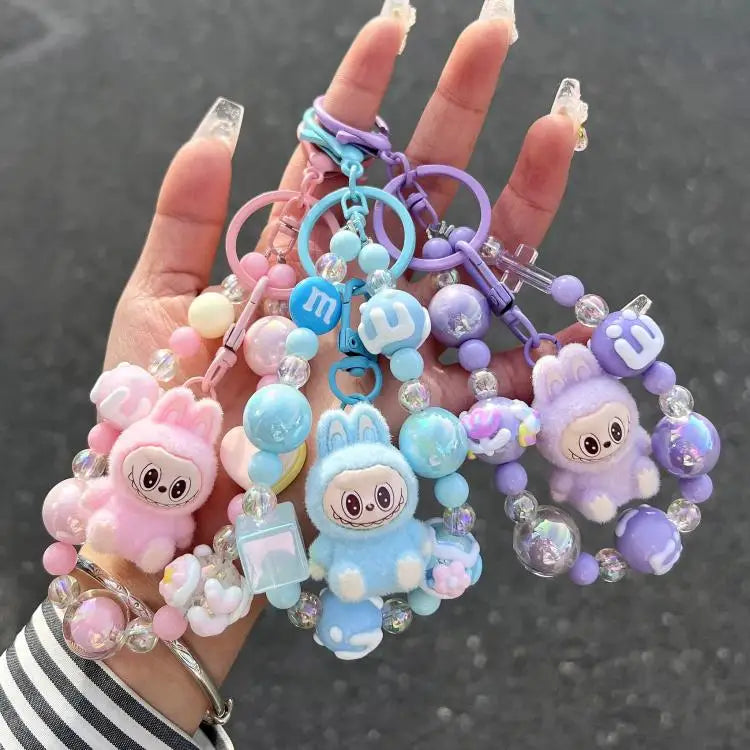 Labubu Cartoon Resin Bead Keychain – Creative Backpack Pendant DIY Gifts for Kids & Couples