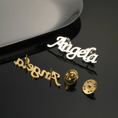 Sipuris Custom Name Brooch - Stainless Steel Trendy Pins for Women & Men, Nameplate Jewelry, Valentine's Day Gift