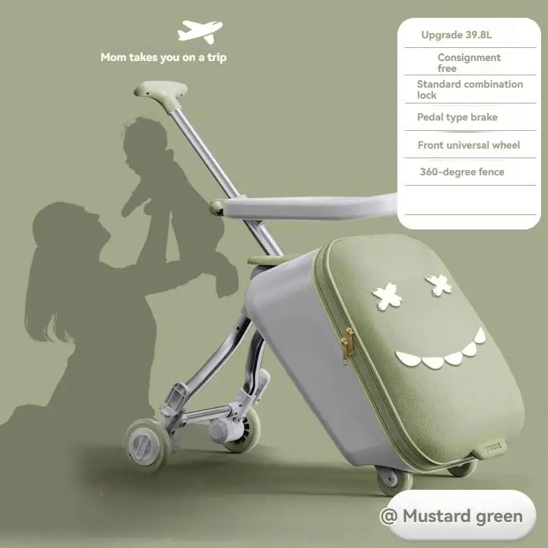 Kids Ride-On Luggage with Folding Stroller – 20-Inch Rolling Suitcase for Toddlers and Babies
