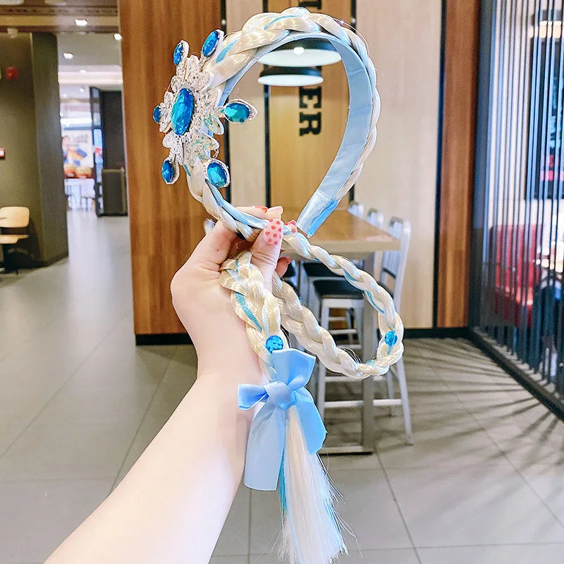 Girls Elsa Cosplay Headband - Snowflake Crown & Braid Hair Accessory, Princess Bow Hair Ornament